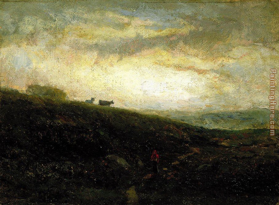 cows descending hillside painting - Edward Mitchell Bannister cows descending hillside art painting